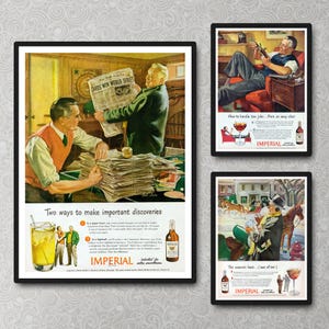 Wandkunst Whisky-Werbung Baseballkarten Alkohol Illustration Werbung Digitaler Download Hausbar Dekor Retro Cocktail Sport Pistole Wandkunst