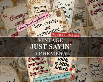 Sentiments Saying Junk Journal Tags Cards Word Strips Ephemera  (Digital Download)