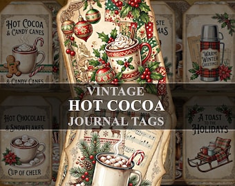 Christmas Hot Cocoa Chocolate Junk Journal Tags • Vintage Christmas Ephemera • Printable Holiday Tags • Retro Clipart • Digital Download •