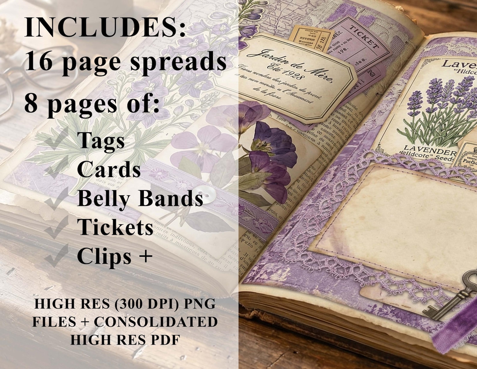Purple Flowers Junk Journal Kit Vintage Ephemera (digital Download) - Etsy