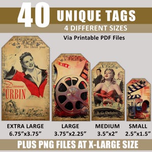 Junk Journal Pages Tags Movies Hollywood Advertising Grunge Aged Digital Download Ephemera Printable Scrapbook Bundle Kit Embellishment Ads