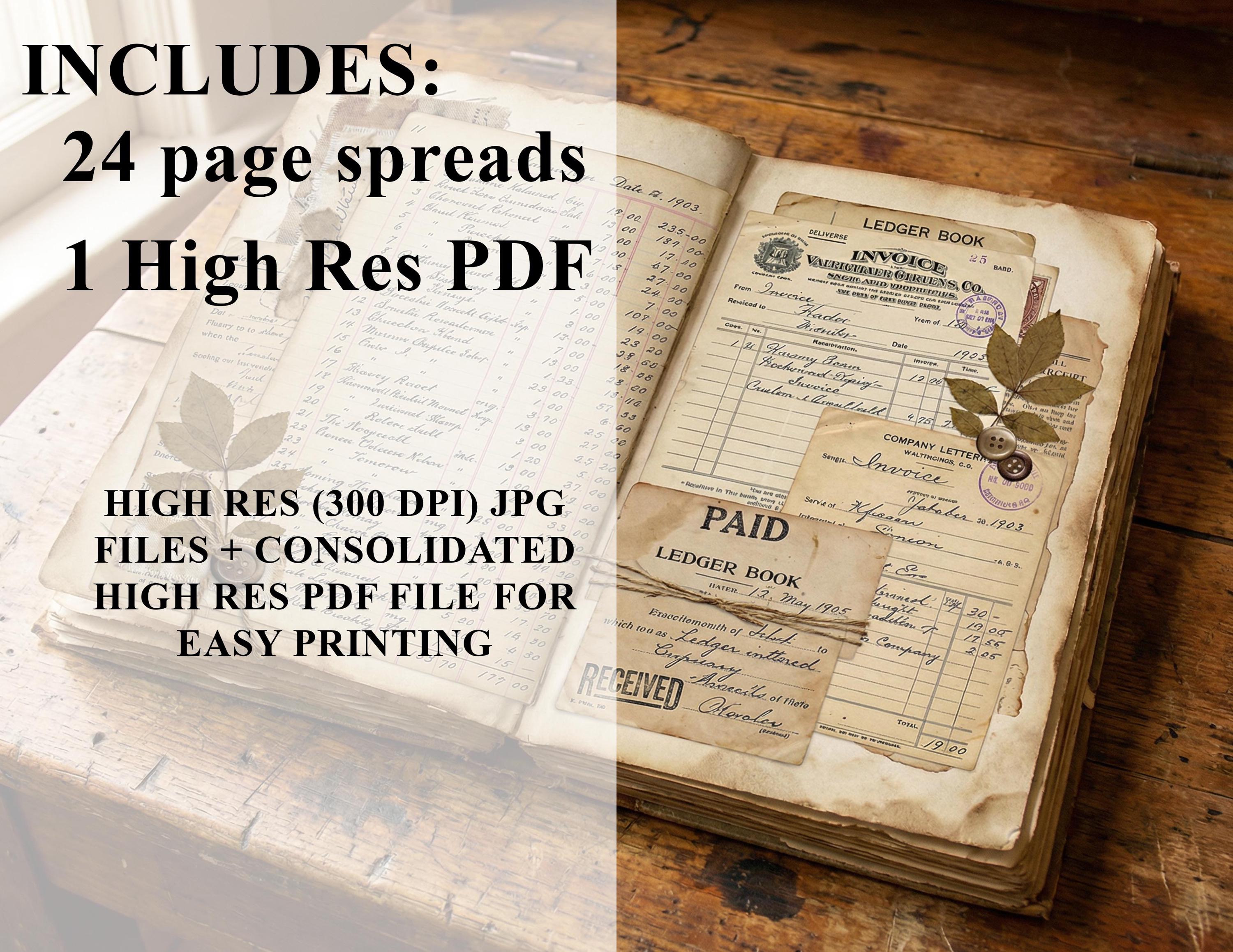 Ledger Invoices Receipts Junk Journal Vintage Pages (digital Download ...