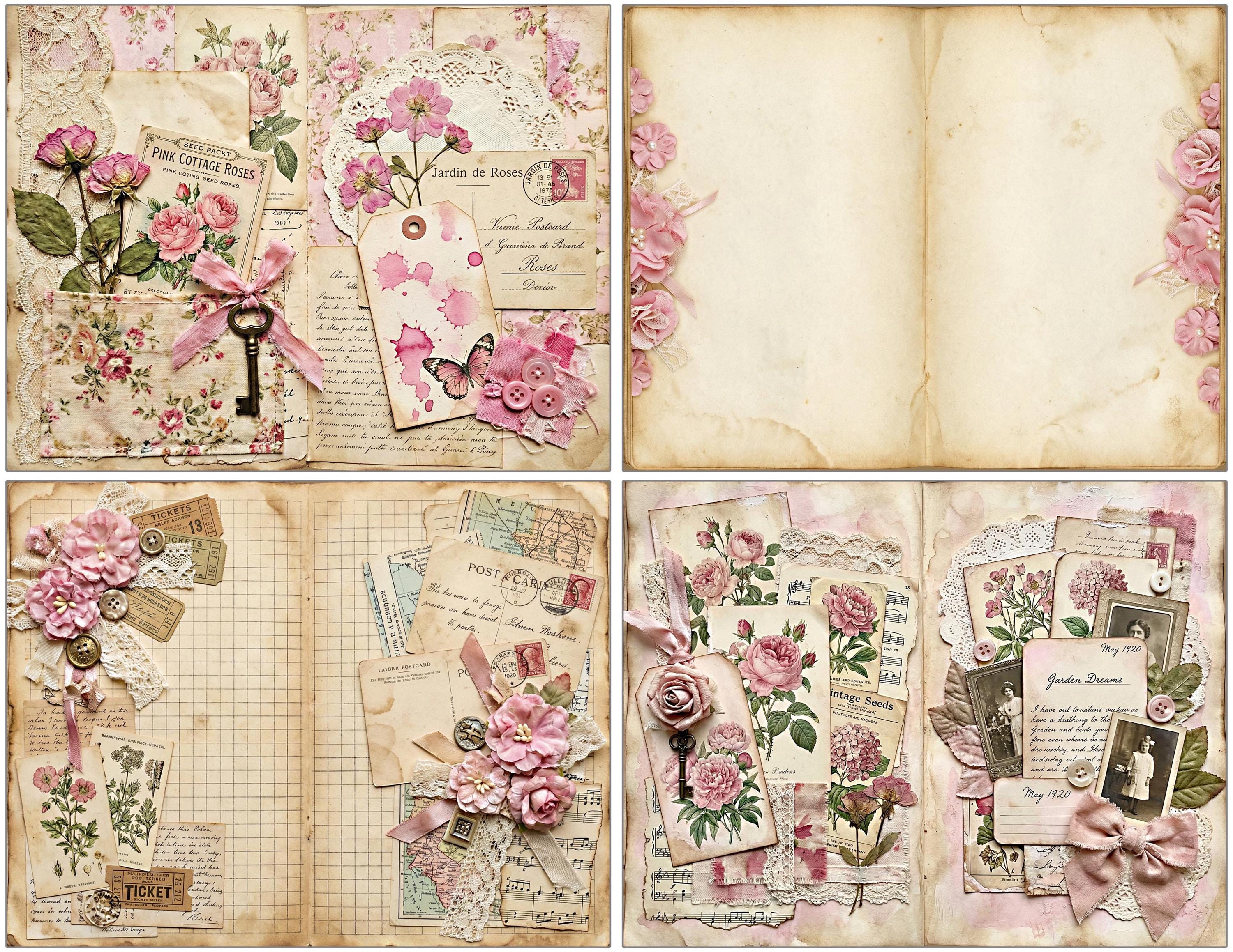Pink Flowers Junk Journal Kit Vintage Ephemera (digital Download) - Etsy