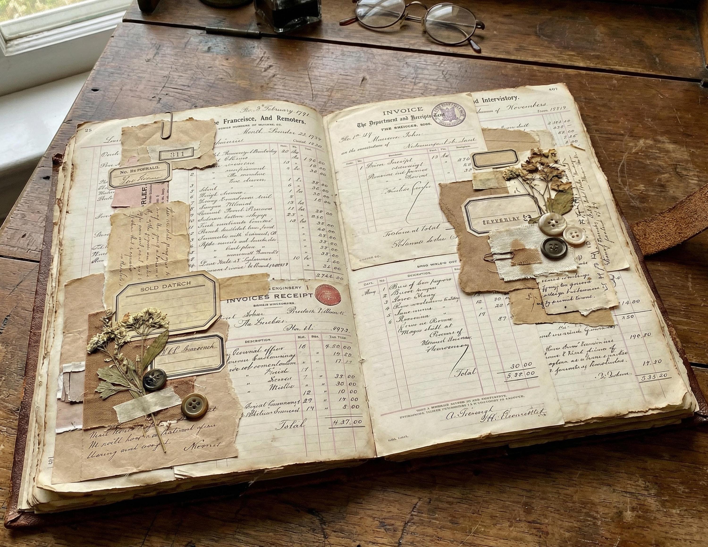 Ledger Invoices Receipts Junk Journal Vintage Pages (digital Download ...