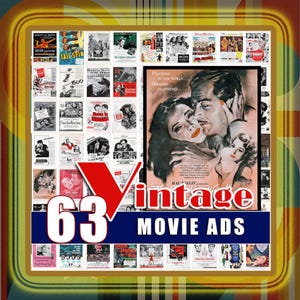 Vintage Movie Advertisements Decor Ads Digital Download Printable Wall Art JPG Bundle 30s 40s 50s 60s Home Theatre Hollywood Stars Retro