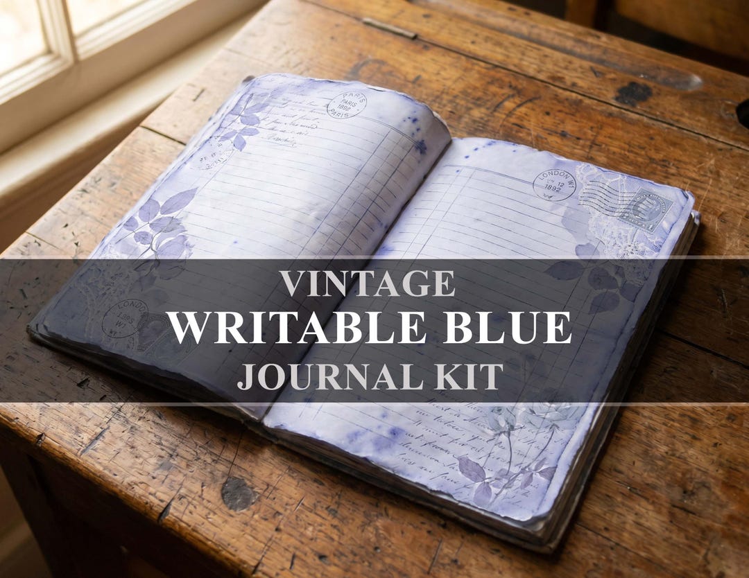 Blue Writing Journaling Vintage Junk Journal Kit Ephemera (digital ...