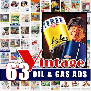 Vintage Öl Gas Werbung Dekor Werbung Digitaler Download Druckbare Wandkunst JPG Bundle 30er 40er 50er 60er Jahre Garage Tankstelle Raum Retro