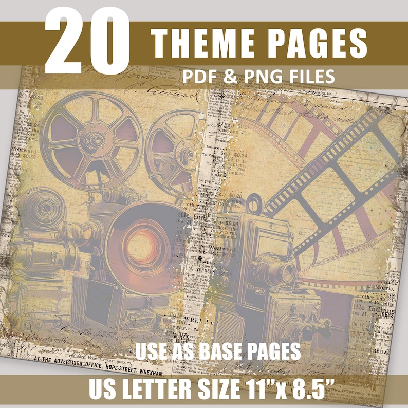Junk Journal Pages Tags Movies Hollywood Advertising Grunge Aged Digital Download Ephemera Printable Scrapbook Bundle Kit Embellishment Ads