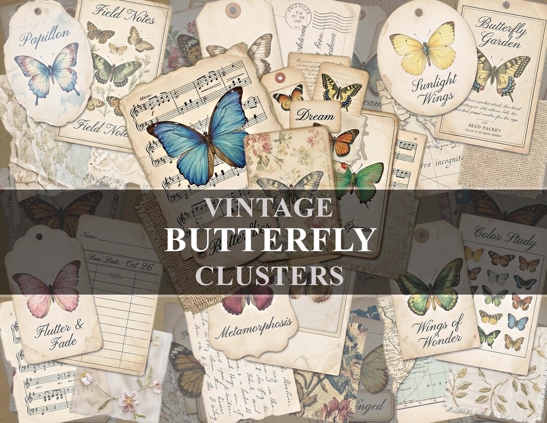 Butterfly Junk Journal Vintage Clusters Butterflies Ephemera (digital ...