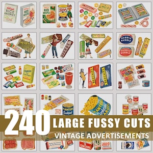 Enfeites de comida de diário de lixo, anúncios de clip art de corte sofisticado, anúncios vintage, download digital, páginas para impressão, folhas, mídia de despensa de cozinha