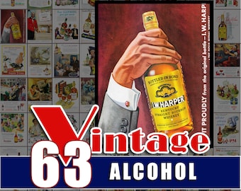 Alcohol Whiskey Ads Vintage Advertisements Retro Bar Decor (Digital Download)