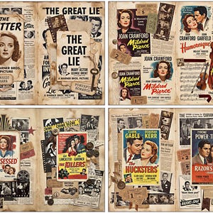 May include: A collage of vintage film posters, tickets, and film strips. The posters showcase classic movies such as "The Letter," "The Great Lie," "Mildred Pierce," "Humoresque," "Possessed," "The Killers," "The Hucksers," and "The Razor's Edge."