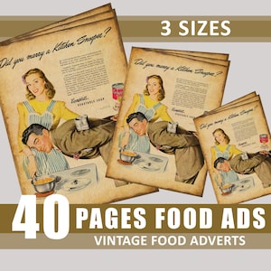 Junk-Journal Food Ads Vintage Werbung Lebensmittelgeschäft Werbung Digitaler Download Ephemera Printable Verzierungen Kit Papiere Medien 1