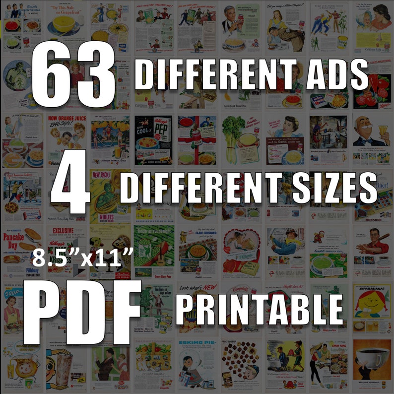Vintage Food Ads Advertisements Digital Ephemera Downloadable Printable Art PDF Sheets Prints ...