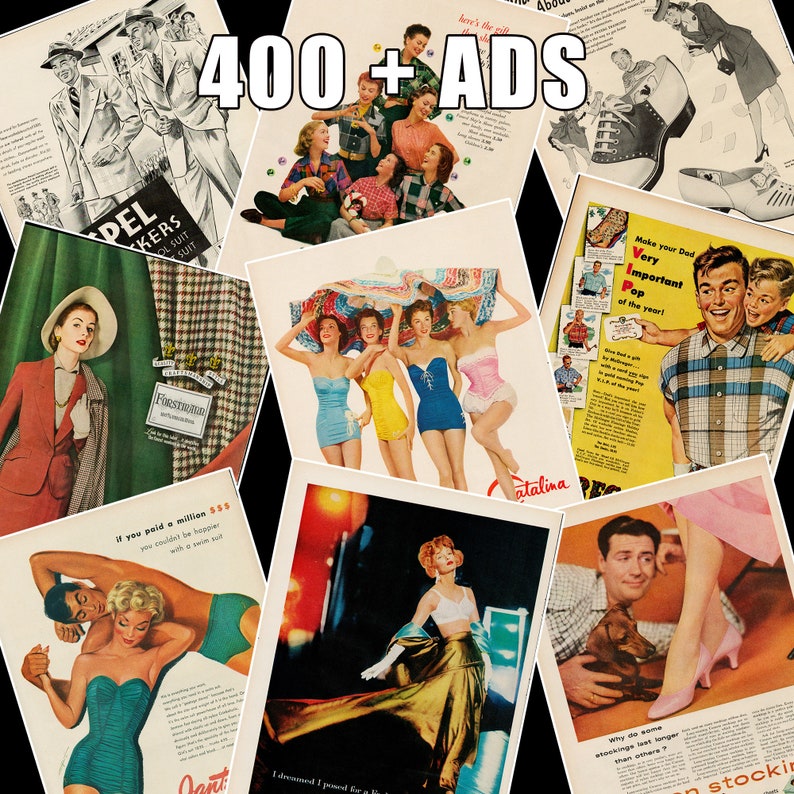 Fashion Cloths Vintage Ads Advertisements 30s 40s 50s 60s Digital Download Printable Retro Wall Art Cocktails High Res JPG Files Print