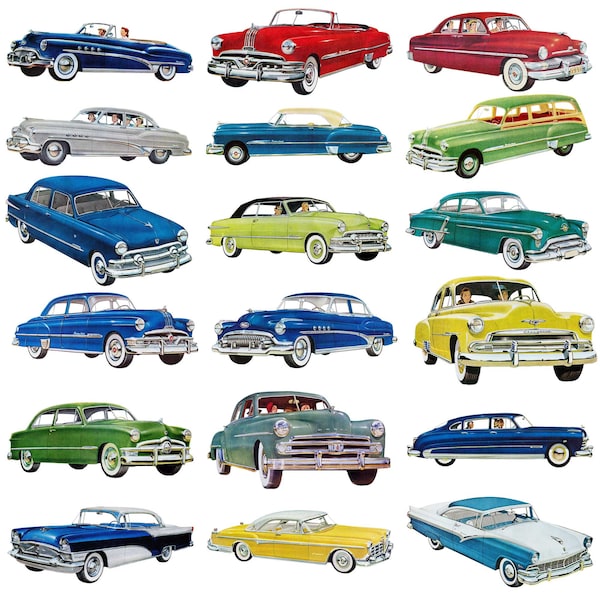 Vintage 1950s Cars Auto Clip Art PNG Files 50s Journals Scrapbook Digital Download 48 Total