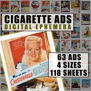 Ephemera digital Anúncios de cigarros antigos e tabaco 63 Anúncios Baixar folhas em PDF para impressão Impressões Diários Colagem Scrapbook mais JPG