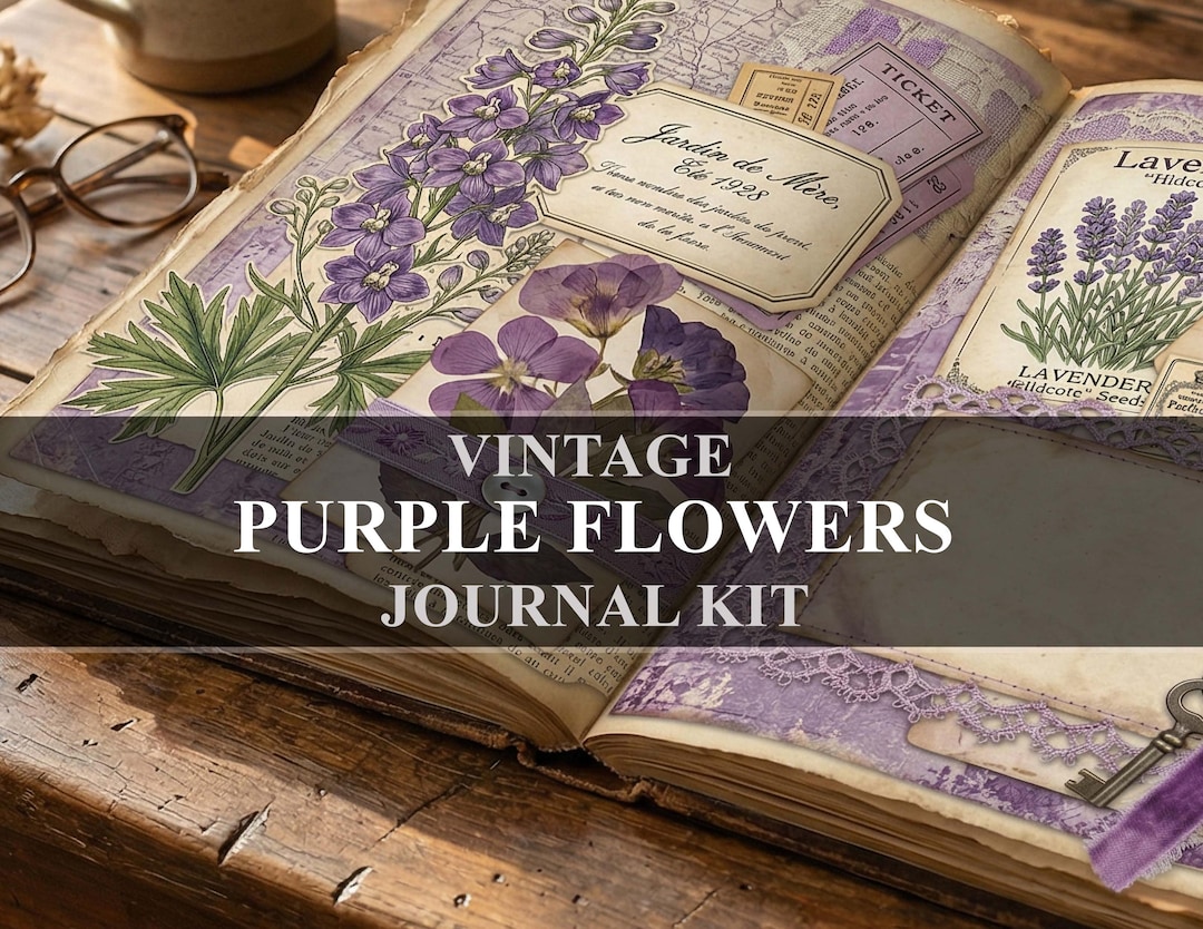 Purple Flowers Junk Journal Kit Vintage Ephemera (digital Download) - Etsy