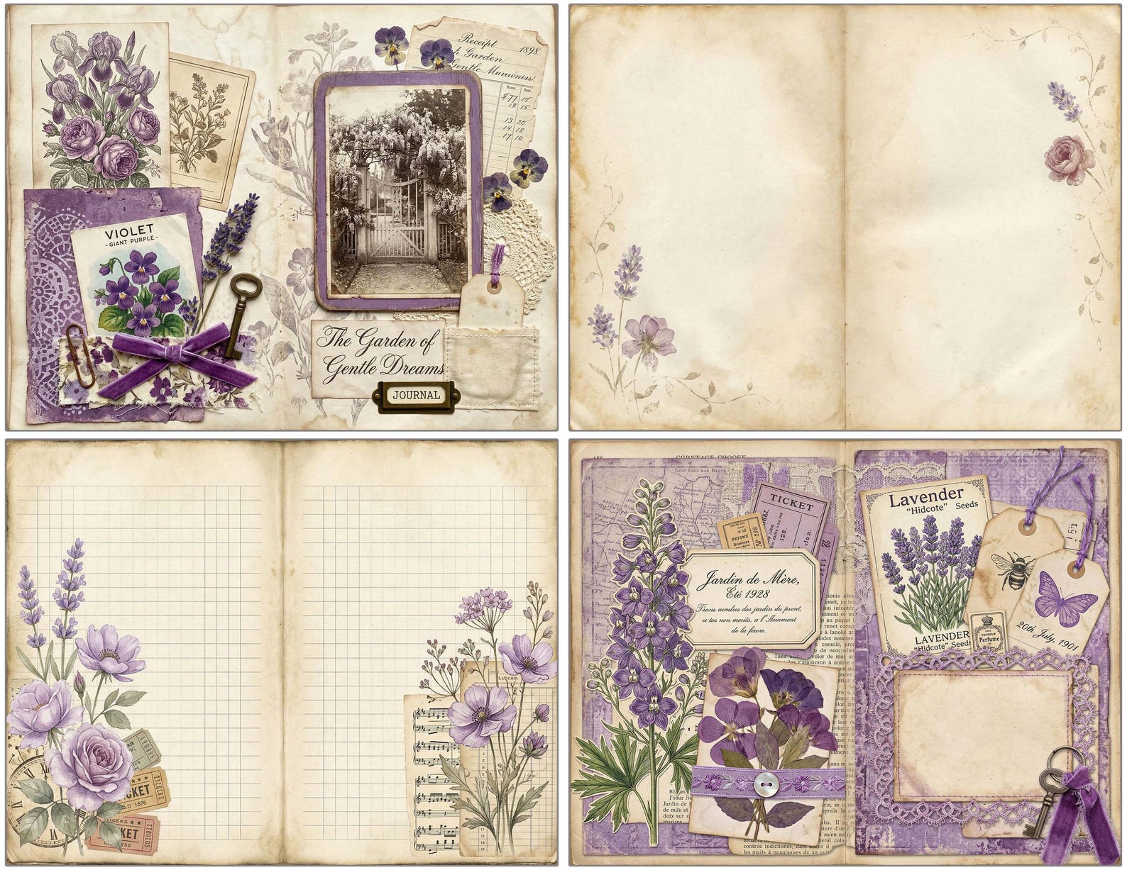 Purple Flowers Junk Journal Kit Vintage Ephemera (digital Download) - Etsy