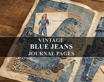 Denim Blue Jeans Junk Journal Vintage Pages (Digital Download)