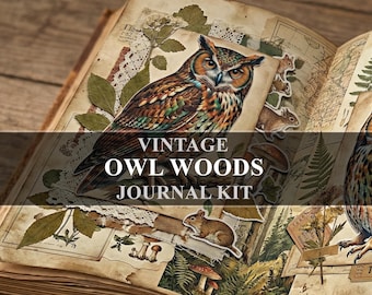 Owl Woodlands Vintage Junk Journal Kit Ephemera (Digital Download)