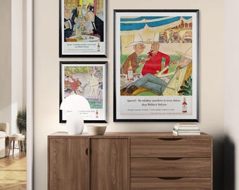 Vintage whiskyadvertenties muurkunst, retro alcoholillustraties (digitale download)