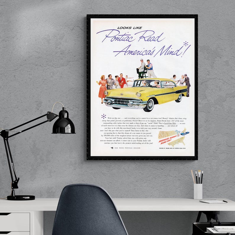 Vintage Pontiac Car Poster Coupe 1950s Auto Digital Download 50s