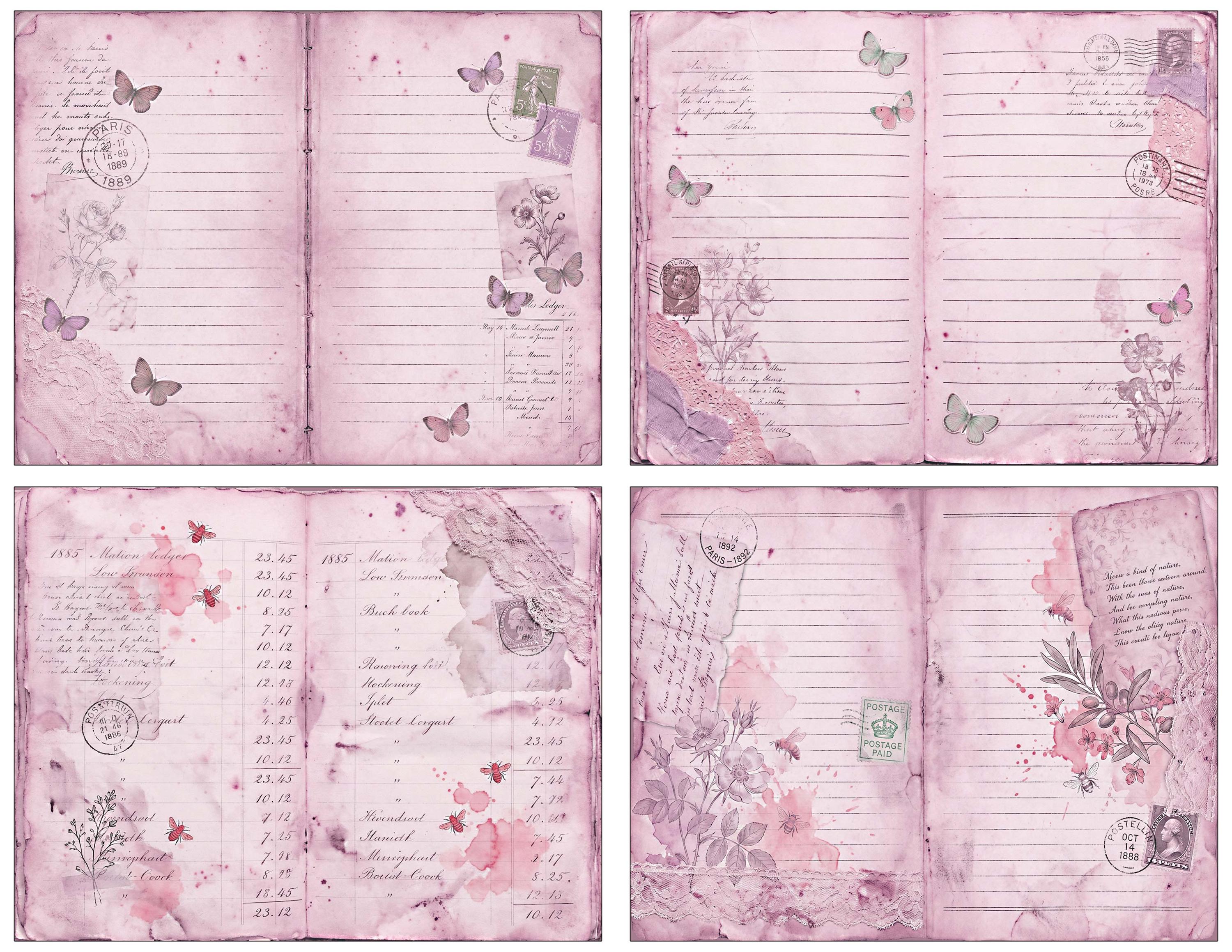 Retro Pink Writing Pink Writing Journaling Vintage Junk Journal Kit Ephemera (digital ...