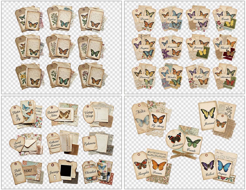 Butterfly Junk Journal Vintage Clusters Butterflies Ephemera (digital ...