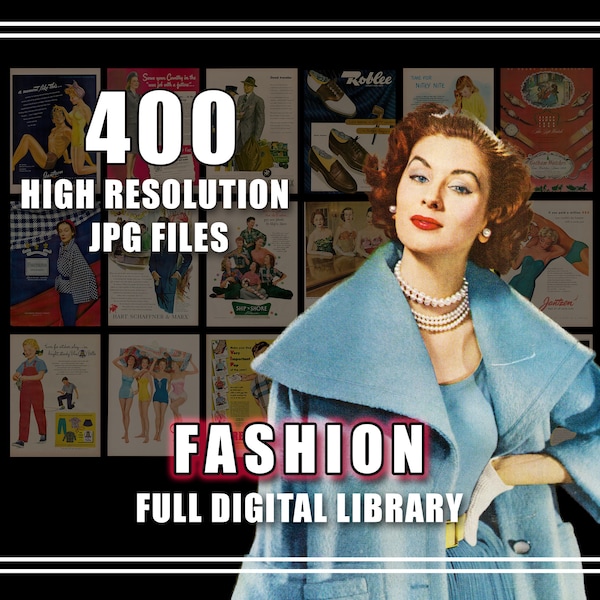 Vintage Advertisements Fashion Clothing Ads 30s 40s 50s 60s Digital Download Printable Retro Wall Art Cocktails High Res JPG Files Print 400