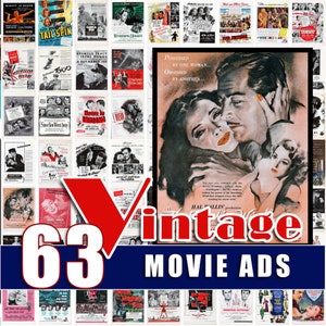 Vintage Film Werbung Dekor Werbung Digitaler Download Druckbare Wand Kunst JPG Bundle 30er 40er 50er 60er Jahre Heimkino Hollywood Stars Retro