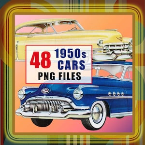 1950s Cars Clip Art PNG Files Journals Auto Ads Garage Advertisements Digital Download 50s Automobiles High Res Clipart JPG PDF
