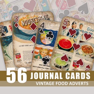 Cartões de diário de lixo Anúncios de comida vintage Anúncios Cartas de baralho Baixar páginas para impressão Folhas Impressões Diários Colagem Álbum de recortes Clip Art