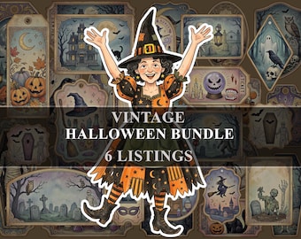 Halloween Junk Journal Bundle • Vintage Digital Ephemera • Printable Pages Tags Cards • Scrapbook Kit • Craft Supplies