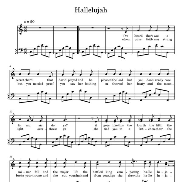 Halleluja (Klavier Noten) PDF