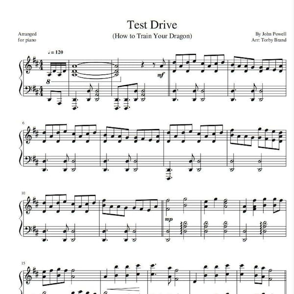 John Powell - Test Drive (From How To Train Your Dragon) *Piano sheet music; PDF