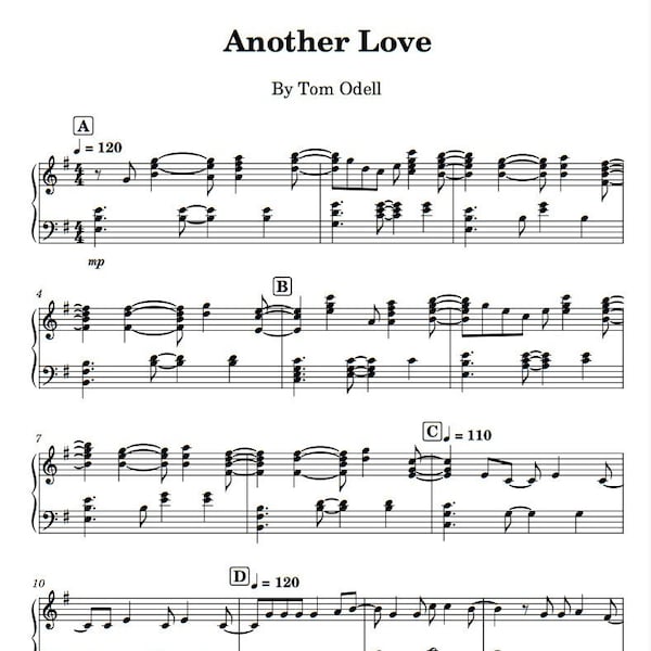 Tom Odell - Another Love (Piano Sheet Music) PDF