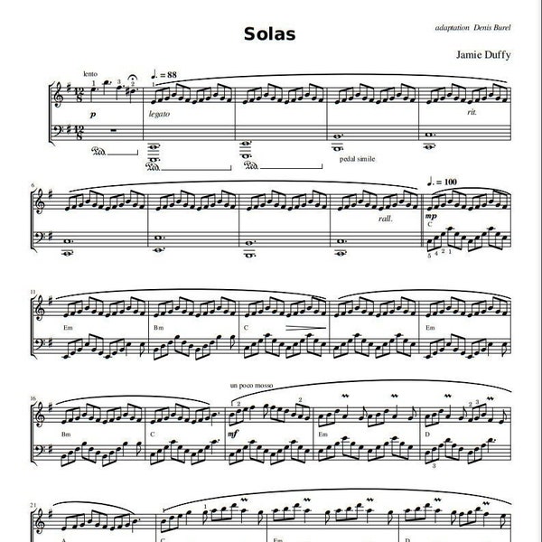 Jamie Duffy - Solas (Piano Sheet Music) PDF