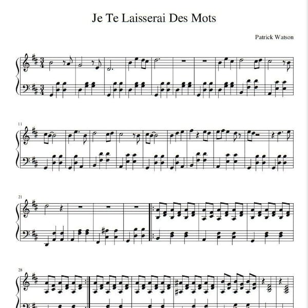 Patrick Watson - Je te laisserai de mots (Piano Sheet Music) PDF