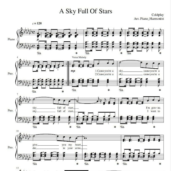 Coldplay - A Sky Full Of Stars (Piano Sheet Music) PDF