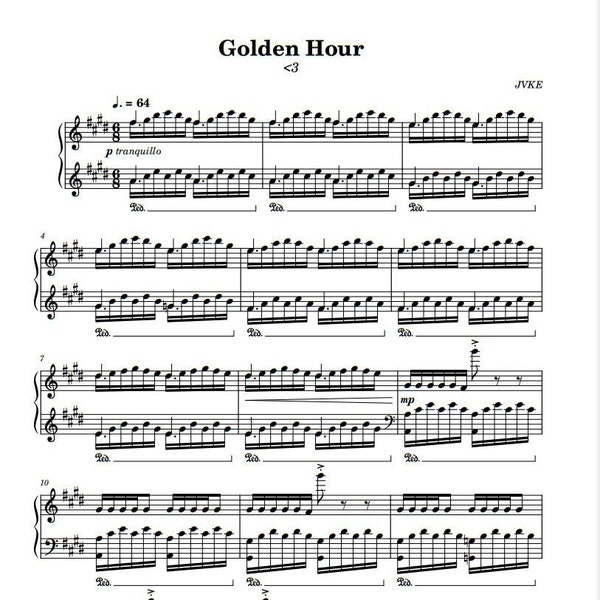 JVKE - Hora Dorada (Partitura para Piano)PDF