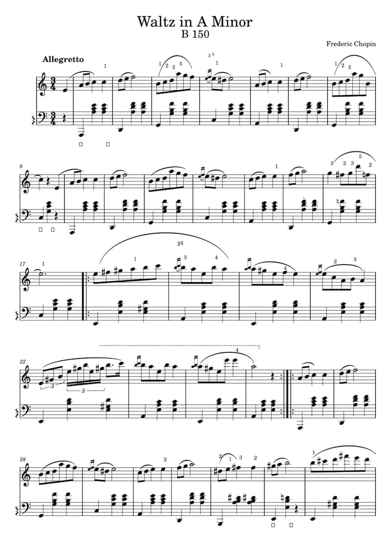 Chopin Waltz in A minor Piano Sheet Music PDF image 1