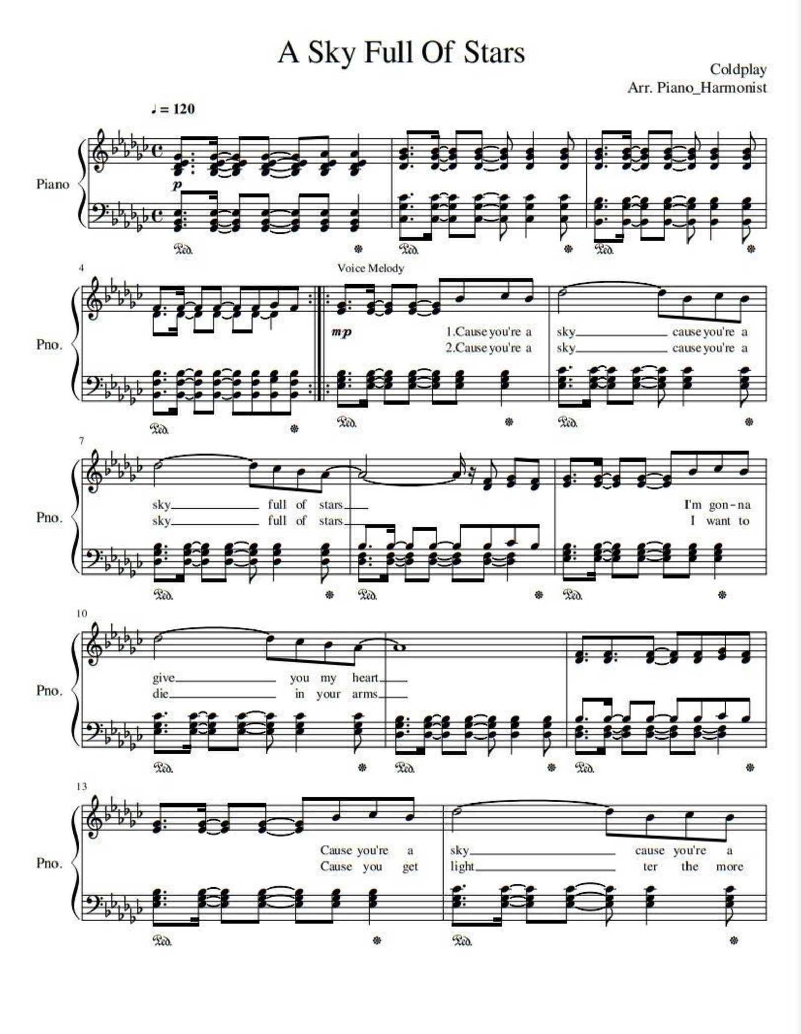 coldplay sky full of stars easy piano