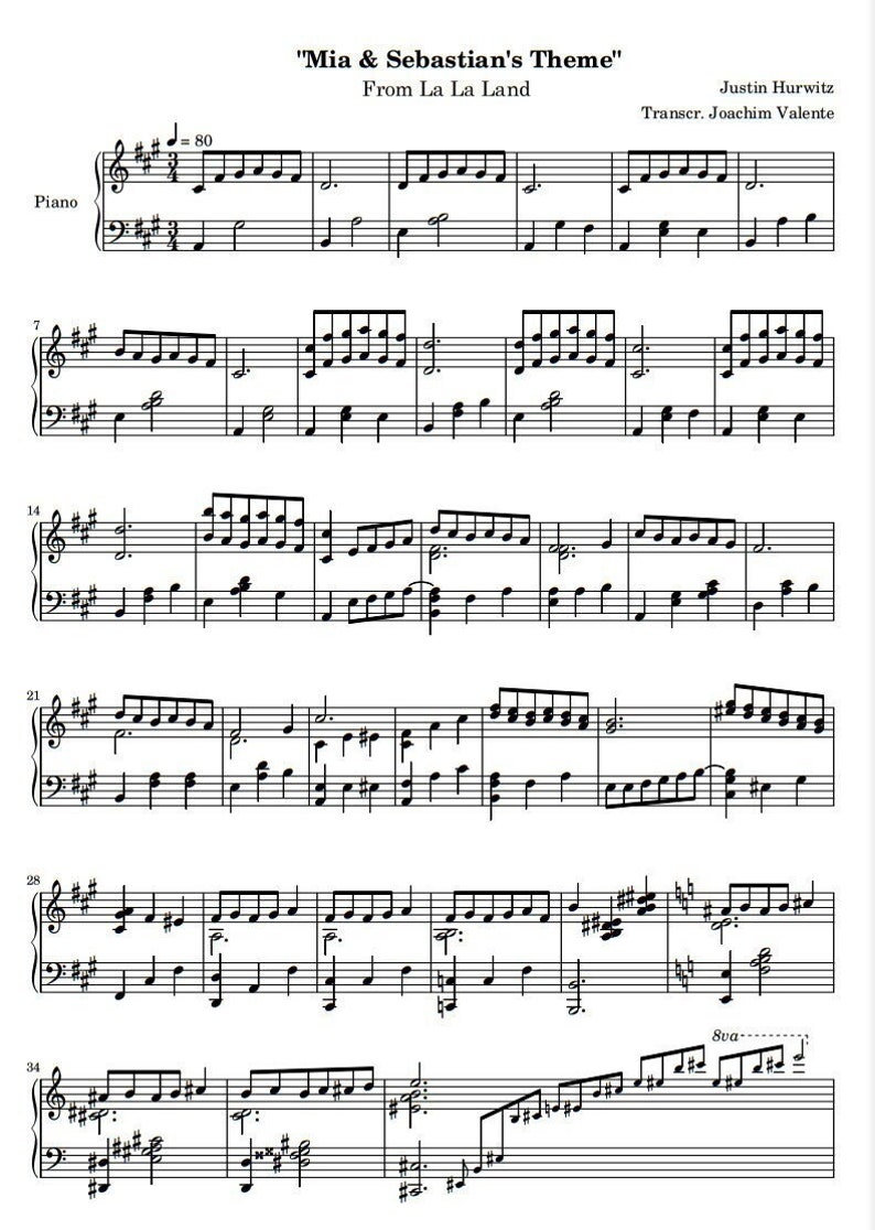 La La Land Mia and Sebastian's theme Piano Sheet Music PDF image 1