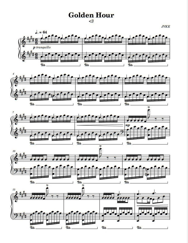 JVKE Golden Hour Piano Sheet MusicPDF image 1