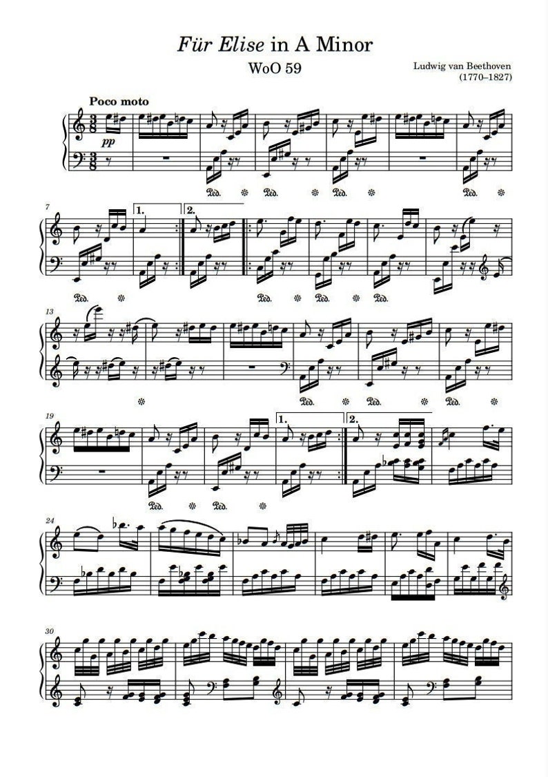 Beethoven Fur Elise Piano Sheet Music PDF image 1