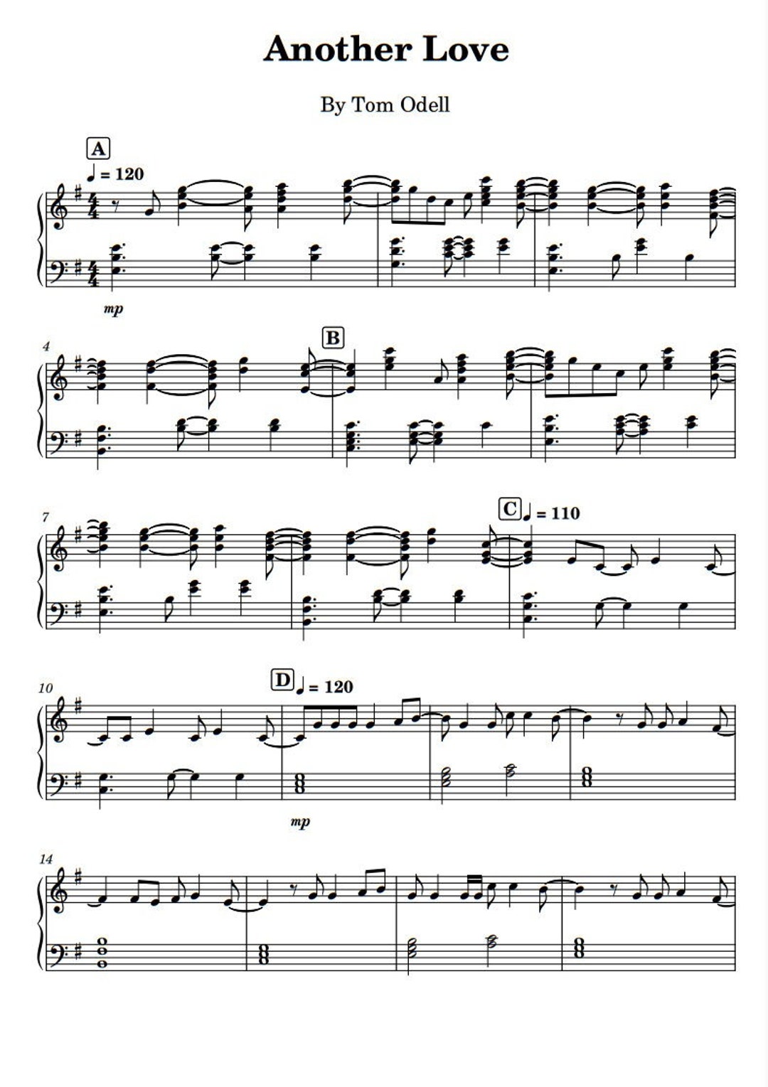Tom Odell - Another Love (piano sheet music) Sheets by Mel's Music Corner