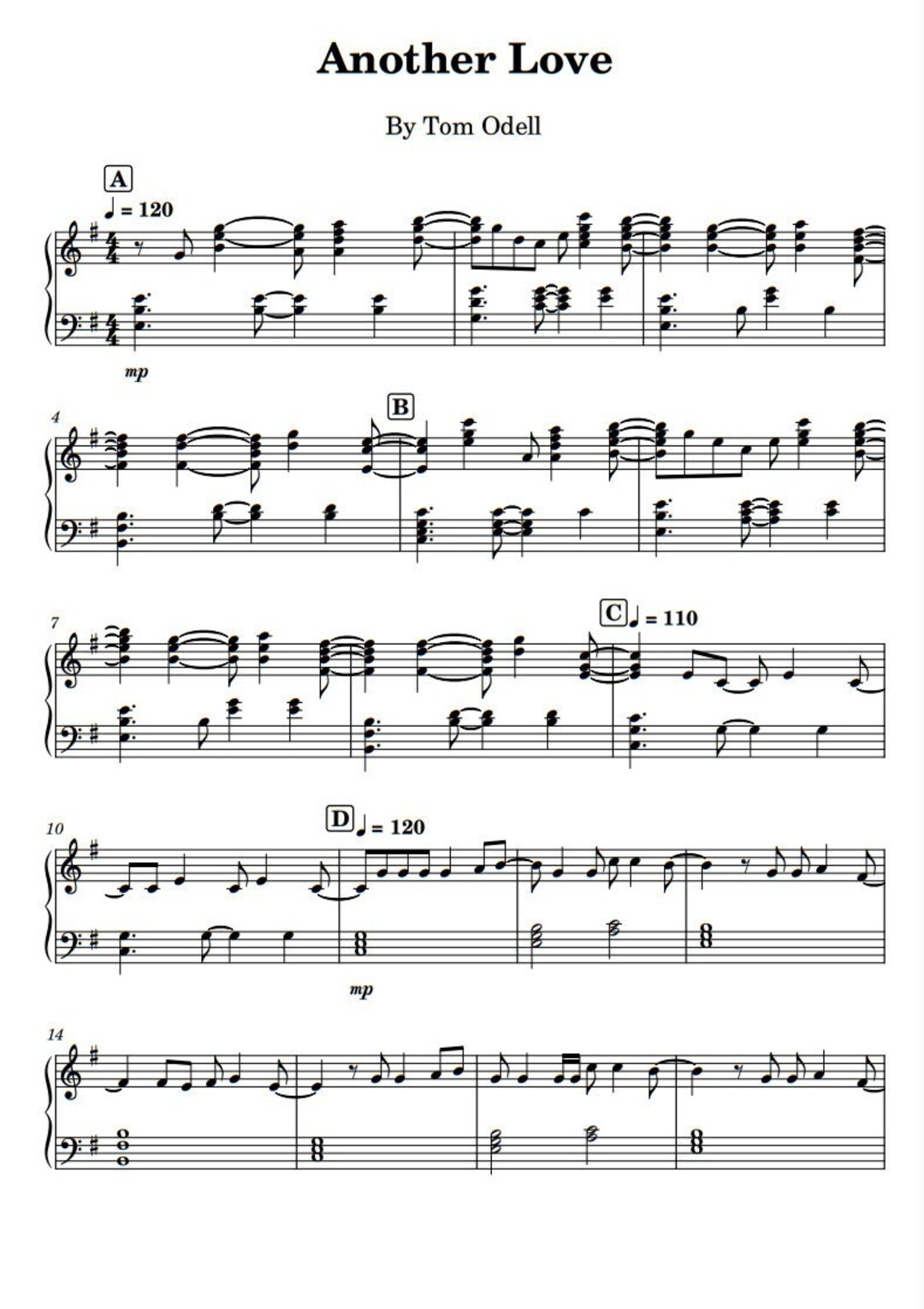 Tom Odell - Another Love (piano sheet music) Sheets by Mel's Music Corner