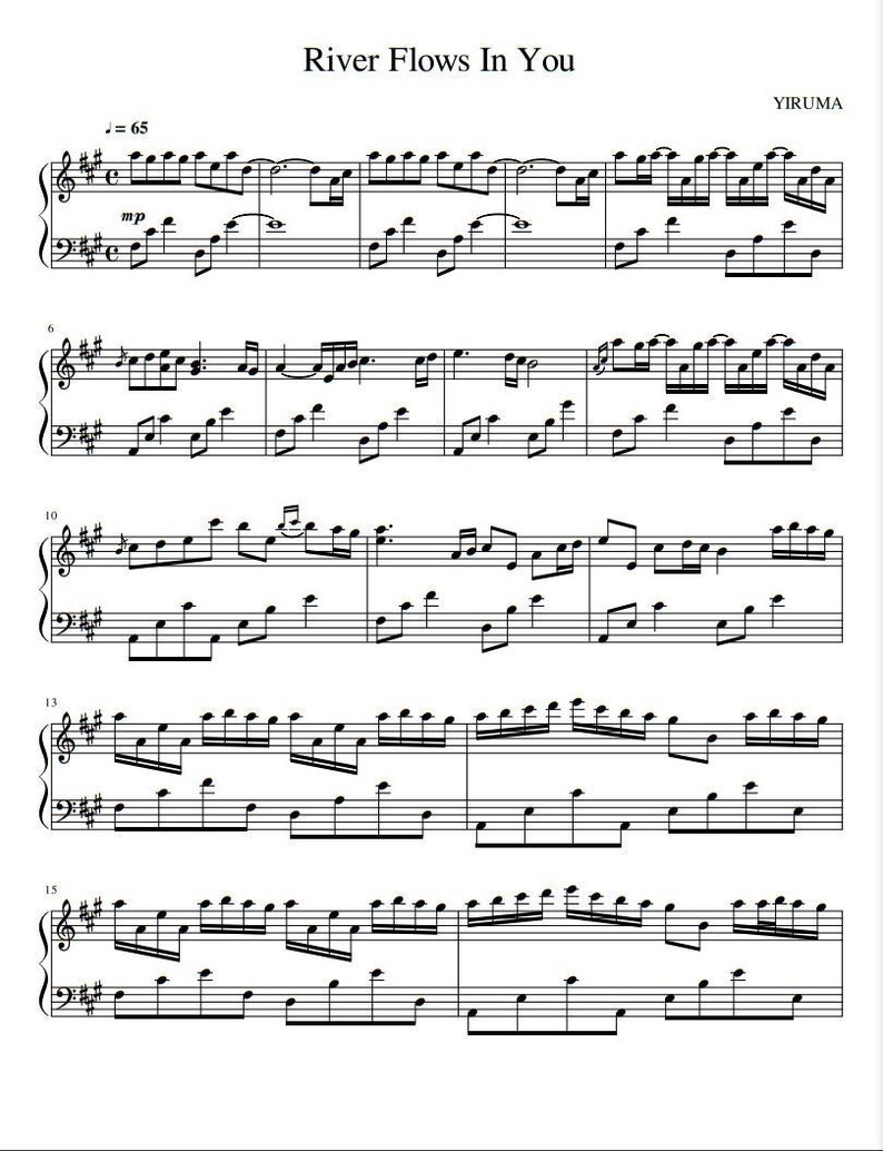 YIRUMA River Flows in You piano Sheet Music PDF Etsy