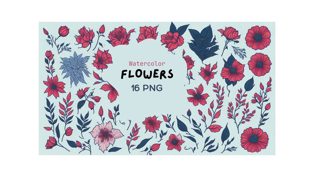 Flowers PNG, Watercolor Flower Clipart, Digital PNG, Pink Flowers - Etsy